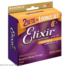 Elixir 16544 NanoWeb Phosphor Bronze Light 11-52 3-Pack